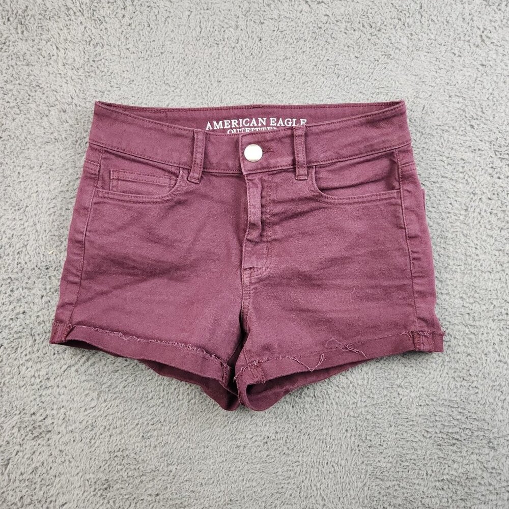 American Eagle AE Stretch High-Waisted Shortie Size 4 Plum Cuffed Soft Stretchy